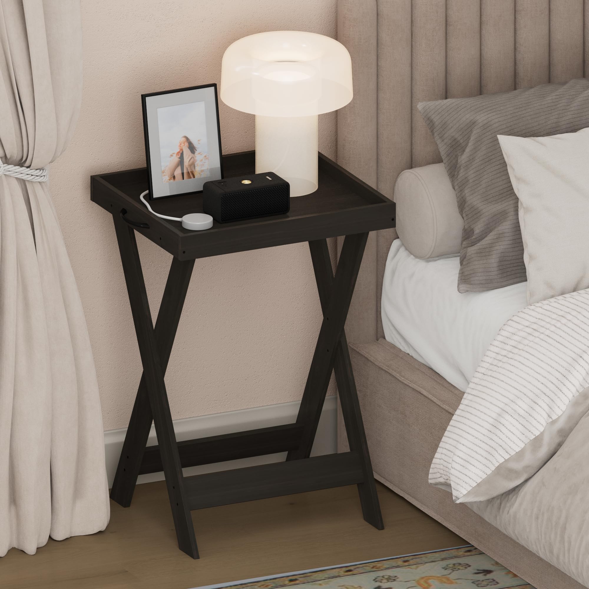 Furinno CLASSIC Night Stand, Nightstand, Tray Top End Table with X-Legs, Criss-Crossed Side Table, Bedside Table, Tray Table, for Living Room, Bedroom, Espresso