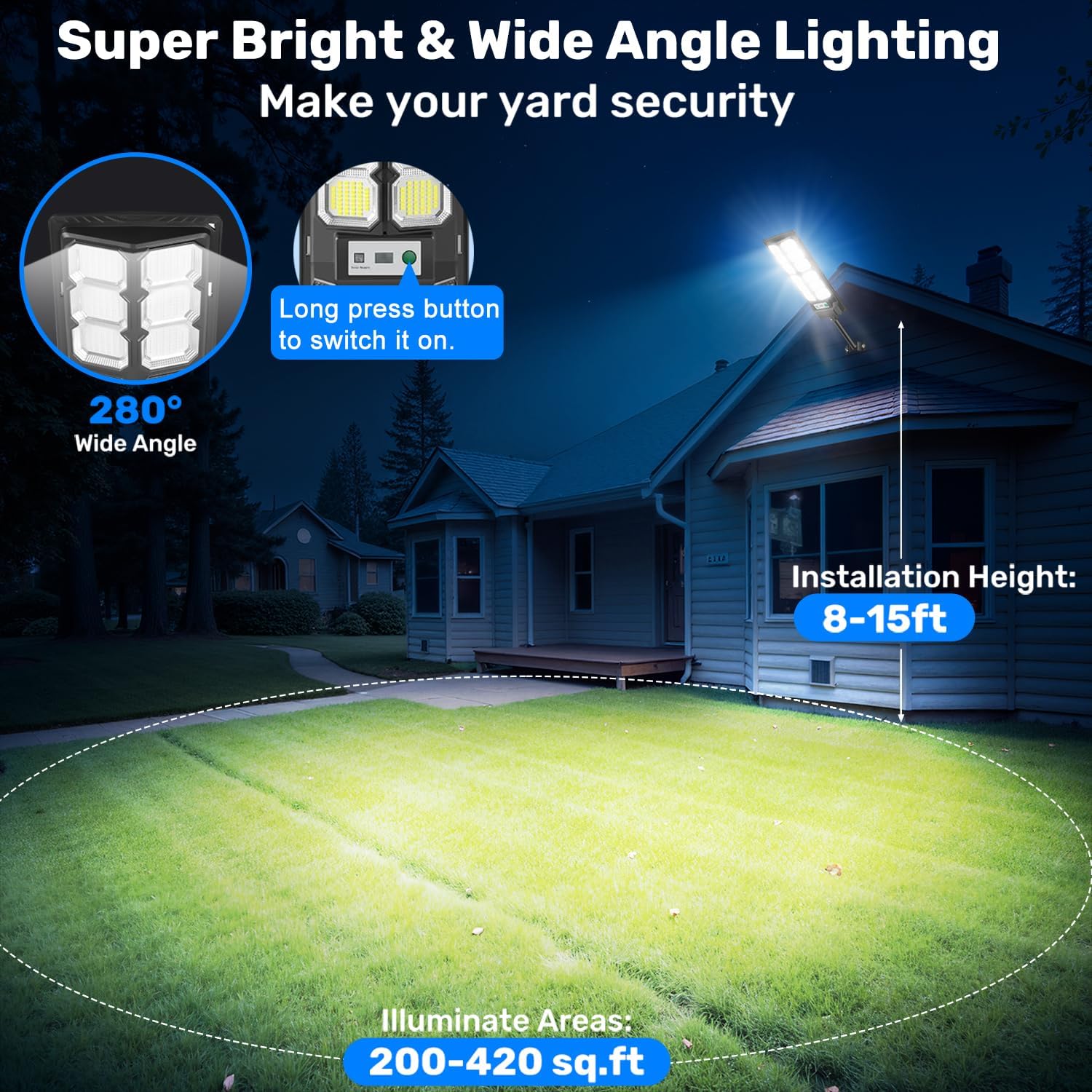Solar Street Lights Outdoor, 6500K LED Solar Flood Lights with Motion Sensor, Waterproof Dusk to Dawn Solar Powered Security Light Outside Wide Angle for Yard Garage Driveway (2 Pack)