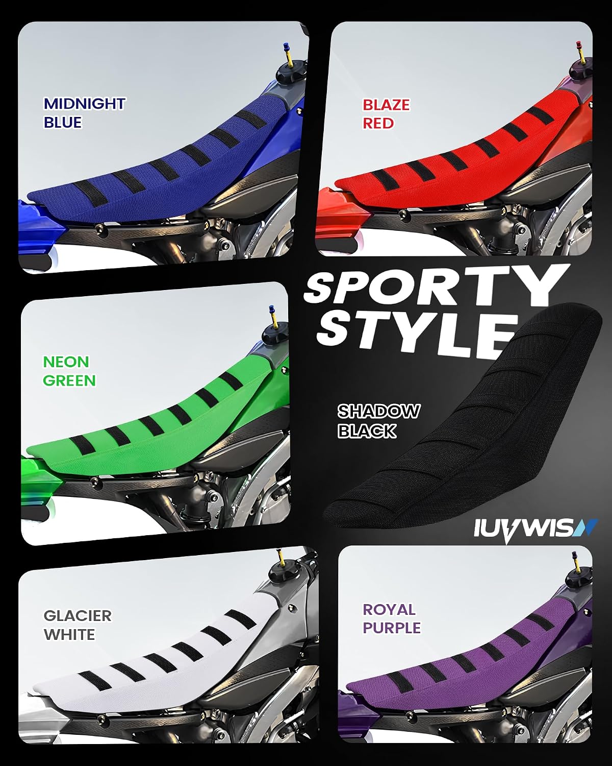 Dirt Bike Universal Seat Cover Black Stripe Non-Slip Gripper Soft Motorcycle Seat Covers for CRF YZF YZ EXC SX KLX KX TTR Most DirtBike Motorcross Off-Road Black