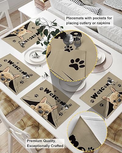 Miniatura 8 de Black Rooster Table Placemats for Dining Table Set of 2,Cotton Linen Cloth Kitchen Place Mats with Pocket,Washable Burlap SquareRectangleRound Table