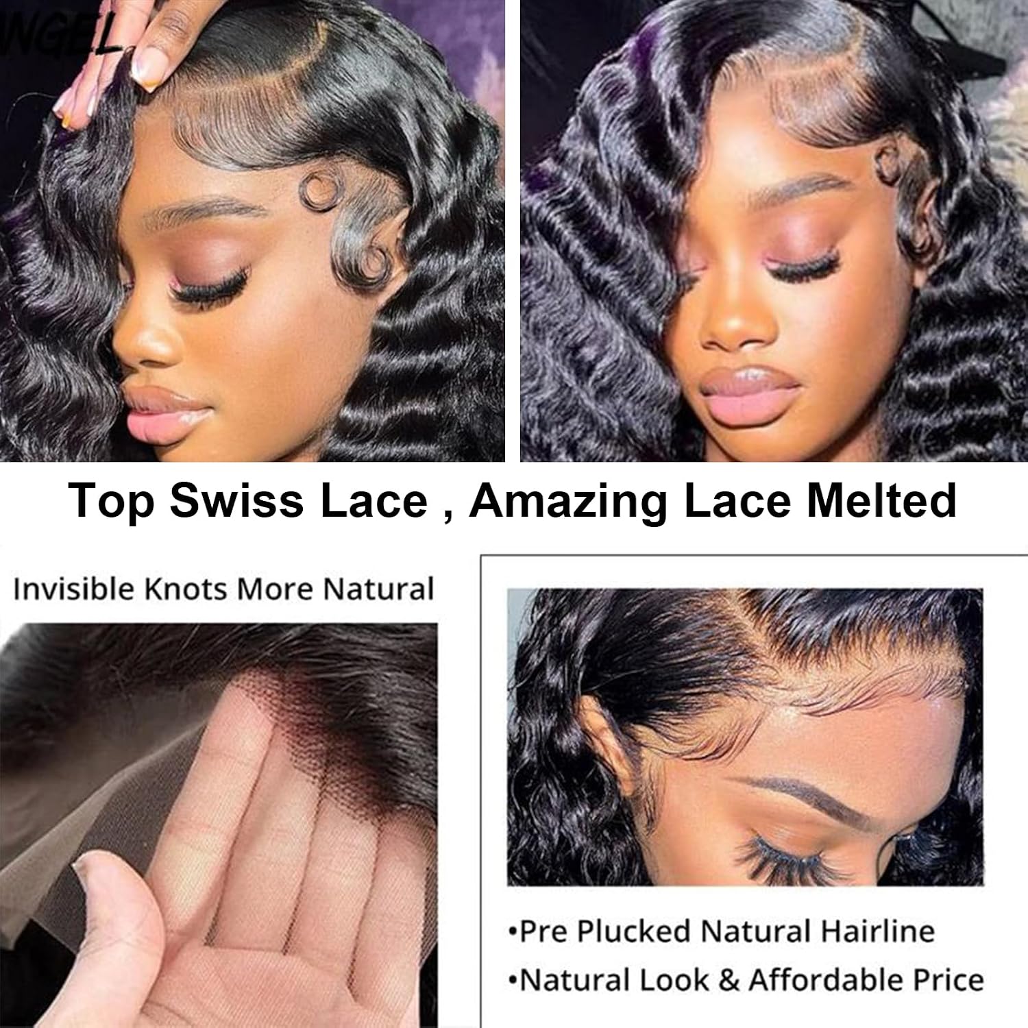 Aimking 38 Inch Lace Front Wig Human Hair Pre Plucked 180 Density 13x6 HD Deep Wave Lace Frontal Wigs Human Hair with Baby Hair Curly lace front Wigs for Women Natural Black