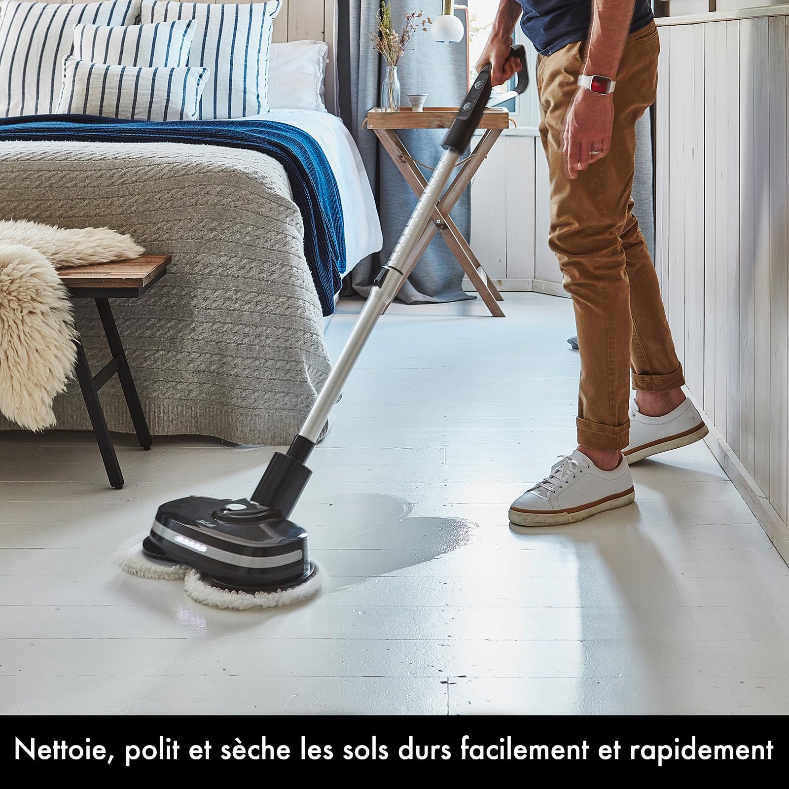 Aircraft PowerGlide Nettoyeur de Sol Dur sans Fil et Polisseuse à Plancher Rechargeable 2-en-1 avec 8 Tampons de Nettoyage, Idéal pour Les Sols en Bois, Carrelage, Stratifiés et en Pierre Naturelle