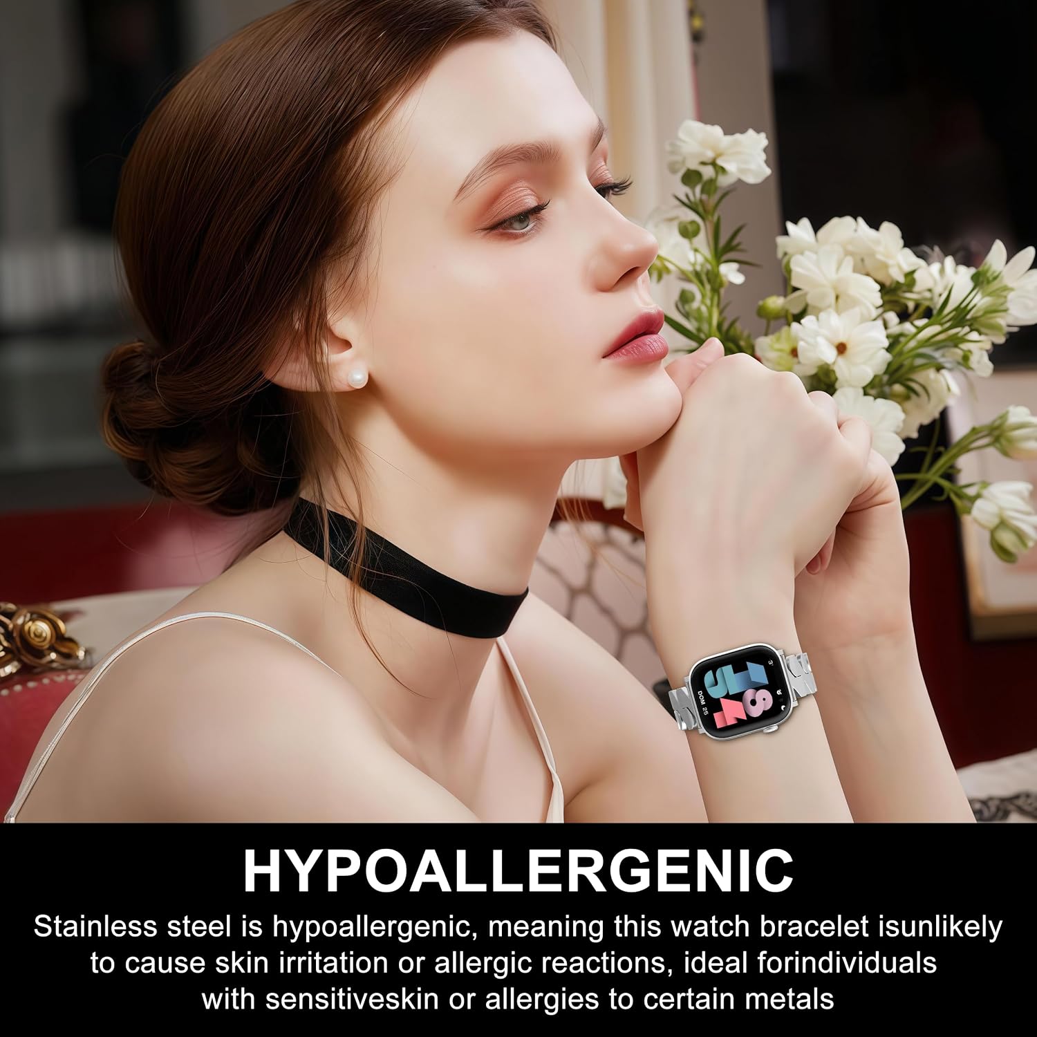 Elegant Metal Bands for Apple Watch for Women 38mm 40mm 41mm 42mm, Compatible with iWatch Series 11/10/9/8/7/6/5/4/3/2/1, SE 3/2/1, Stainless Steel Bracelet Strap with Secure Clasp, Silver