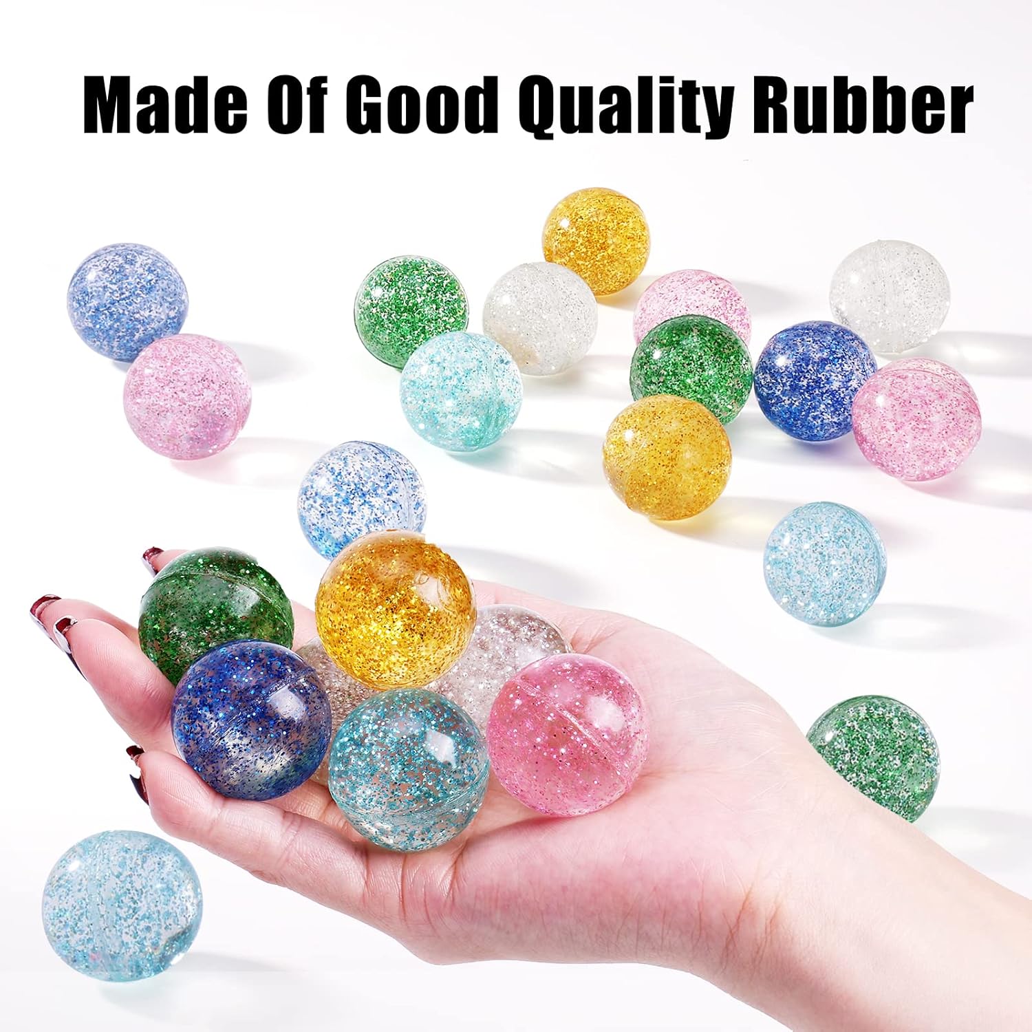 Ayfjovs 24PCS Bouncy Balls, Glitter Bouncy Balls for Kids Party Favors, 32mm 6 Colors Rubber Bounce Ball Bulk for Party Favors, Goodie Bag Fillers, Easter Bag Filling, Easter Basket Stuffers