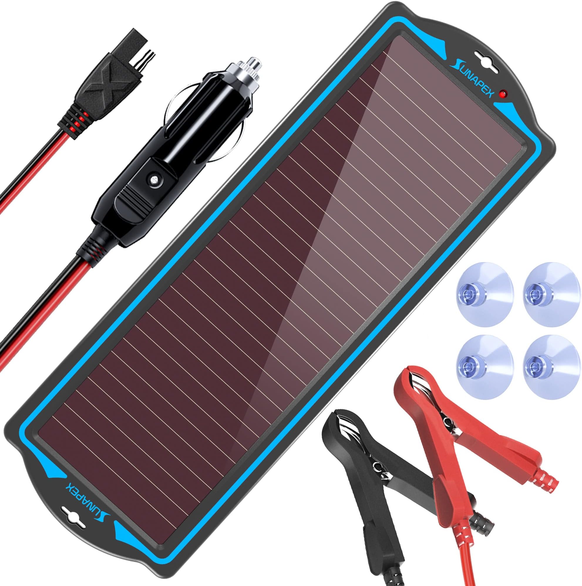 SUNAPEX 12V Solar Battery Charge: Waterproof Portable Solar Panel Kit - Battery Maintainer Trickle Charger - with Upgrade Built in Charge Controller for Car Boat RV Trailer Automotive Motorcycle