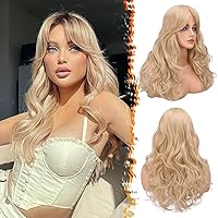 Vista 13 de BARSDAR Peluca rubia corta ondulada con flequillo, pelucas cortas onduladas de 14 pulgadas para mujer, pelucas sintéticas suaves hasta el hombro