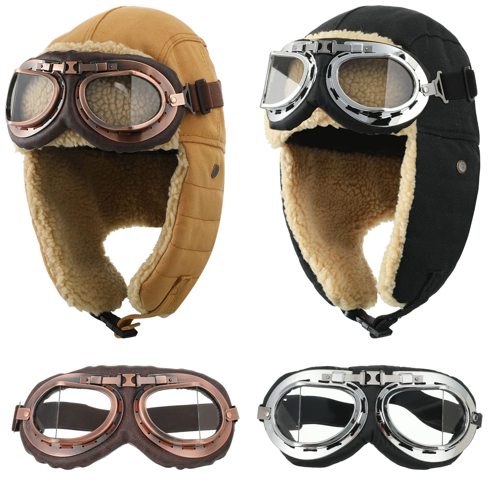 JaGely 4 Pcs Pilot Hat and Goggles Flight Costume Set