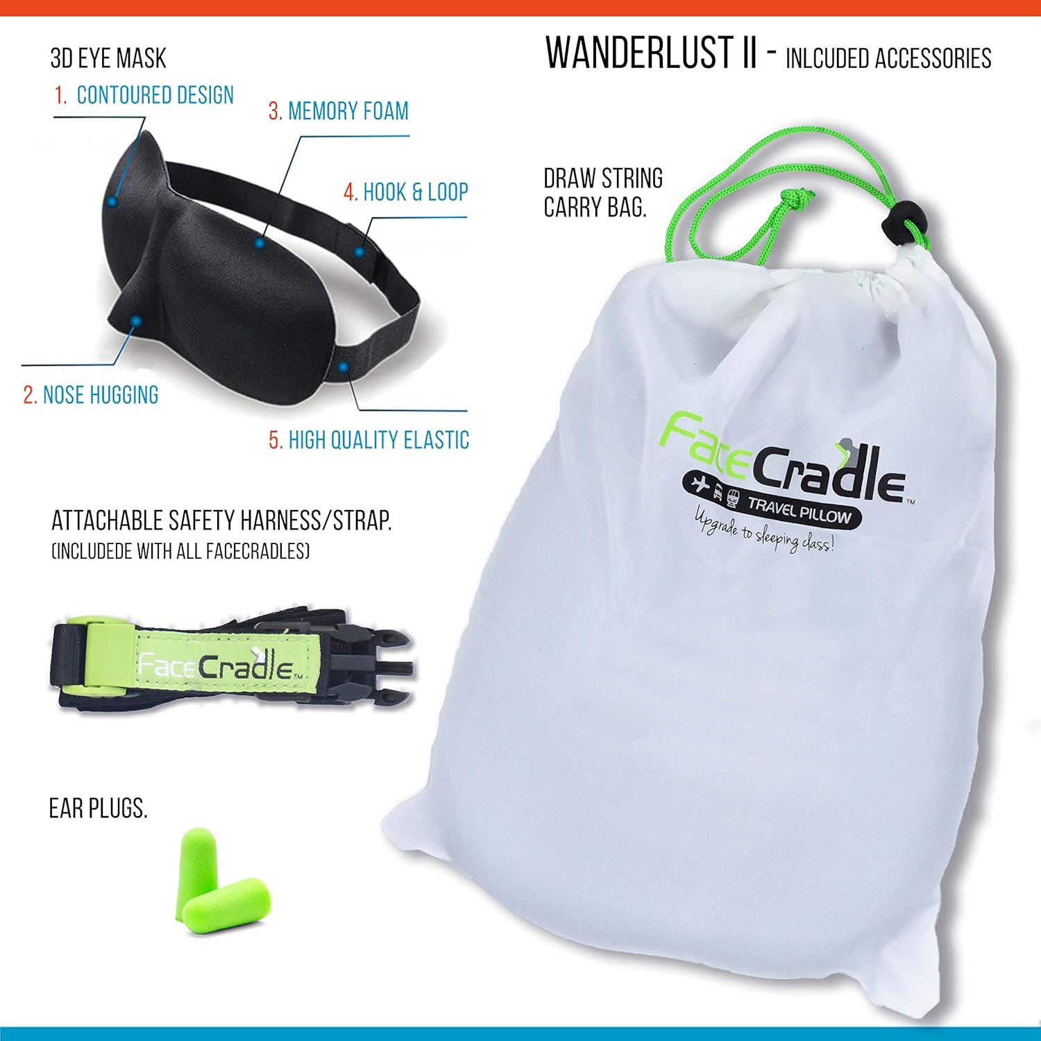 FaceCradle Wanderlust II - Travel Sleeping Device, Upgrade to Sleeping Class. Many Comfort Modes and Built in Support for Your Head and Upper Body Means You Sleep Much Longer