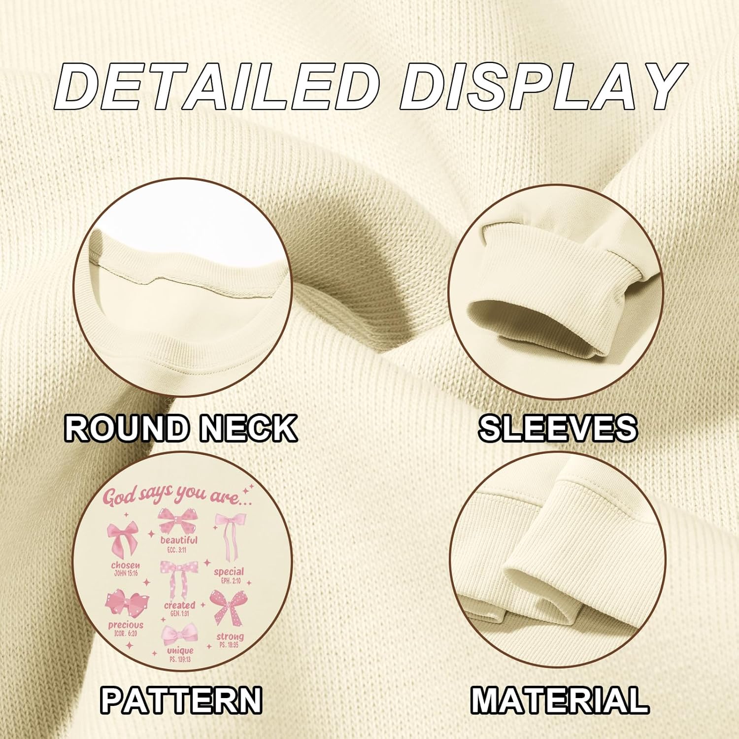 Christian Bow Sweatshirt for Women God Jesus Bible Verse Sweatshirts Cute Bow Graphic Coquette Long Sleeve Shirts - Image 7