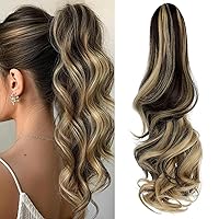 Vista 20 de Felendy - Extensión de cola de caballo con pinza de garra, 18 a 20 pulgadas, gran cola de caballo ondulada para mujer, rubio ceniza