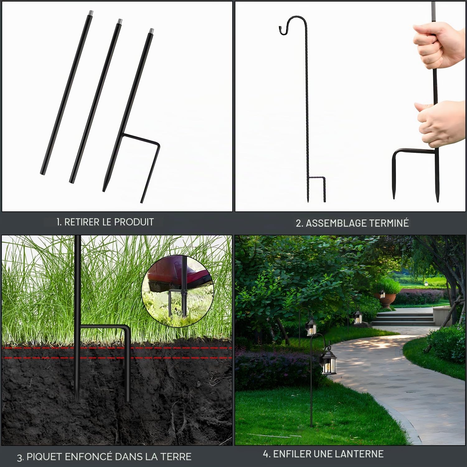 4 Pièces Crochet de Berger 90 cm Crochet de Jardin en Métal Crochets De Berger Réglable en Hauteur pour suspendre des plantes, lanternes, lumières et décorations de mariage