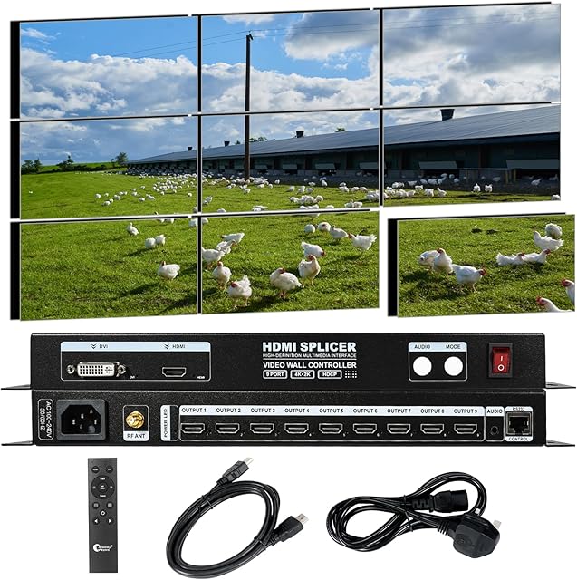 NINGKANGSHENG 4K 3x3 Video Wall Controller 3840x2160@60Hz HDCP1.4 Compliant | 1 HDMI/DVI Input 9 OutputTV Video Processor Splicer LED Screens Processor 1x2 1x3 1x4 2x1 2x2 2x4 3x1 3x2 4x1 4x2