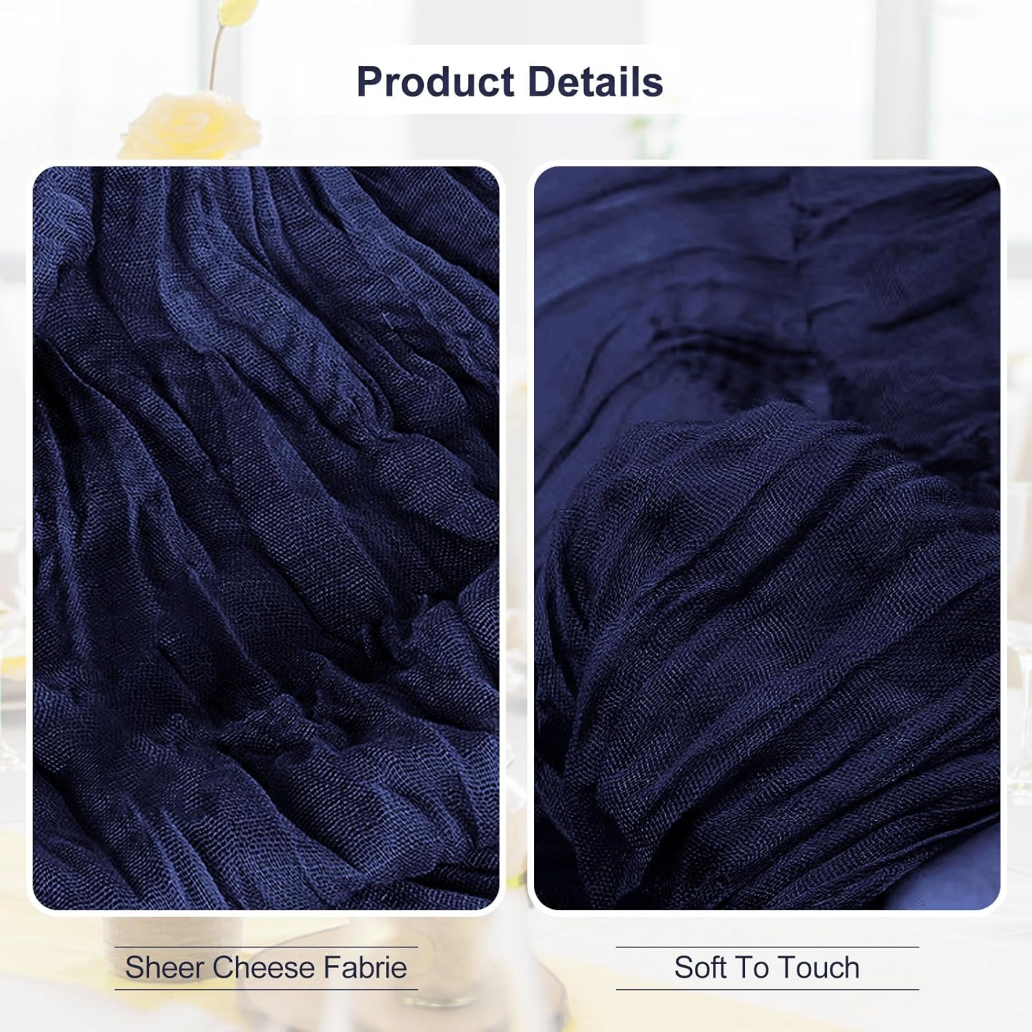 6 Pack Navy Blue Cheesecloth Table Runner 35x120 Inch 10Ft Rustic Gauze Cheese Cloth Table Runner Sheer Cheesecloth Table Runners for Wedding Party Bridal Shower Decoration