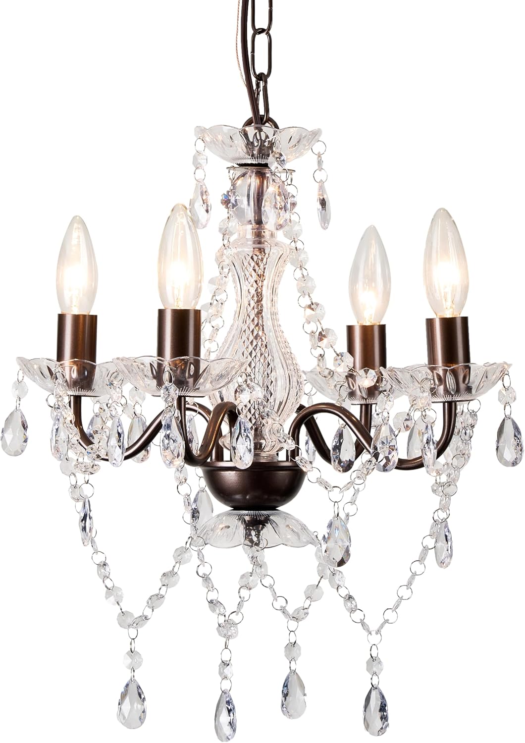 LaLuLa Chrome Chandelier Modern Mini Acrylic Crystal Chandelier Lighting 4 Light Candle Style Chandeliers for Dining Room