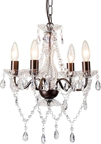 LaLuLa Mini candelabro de cristal acrílico moderno de granja de bronce de iluminación 4 luces estilo vela lámpara colgante para sala de estar