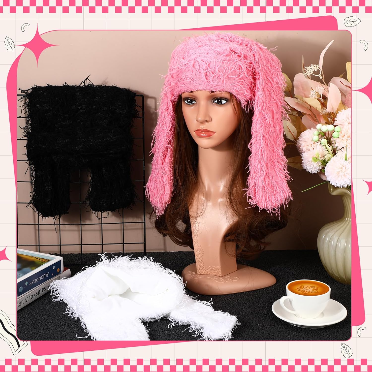 3 Pcs Bunny Beanie Bunny Ears Hat Fluffy Warm Hat Faux Fur Fuzzy Y2k Furry Winter Hats Long Rabbit Ear Plush Beanie - Image 2