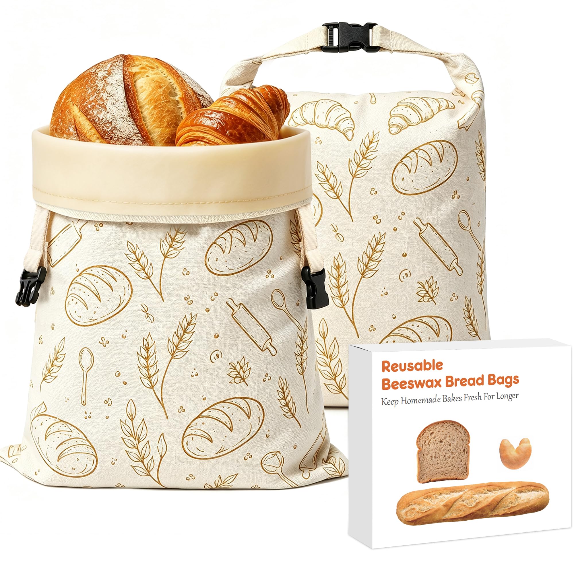 ANVINKU 2PCS Beeswax Bread Bags For Homemade, Reusable Bread Storage Bag
