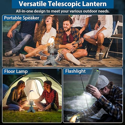 Miniatura 4 de Yoobao Linterna de camping recargable, 5 modos de luz, funciona con batería de 14000 mAh, luces telescópicas para exteriores, base magnética,