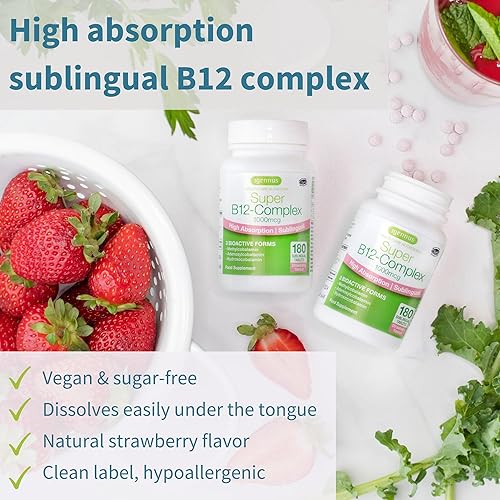 Miniatura 2 de Super B12-Complex 1000mcg + Ashwagandha avanzado KSM-66, paquete de L-teanina y magnesio, vitamina B12 sublingual de alta absorción + complejo