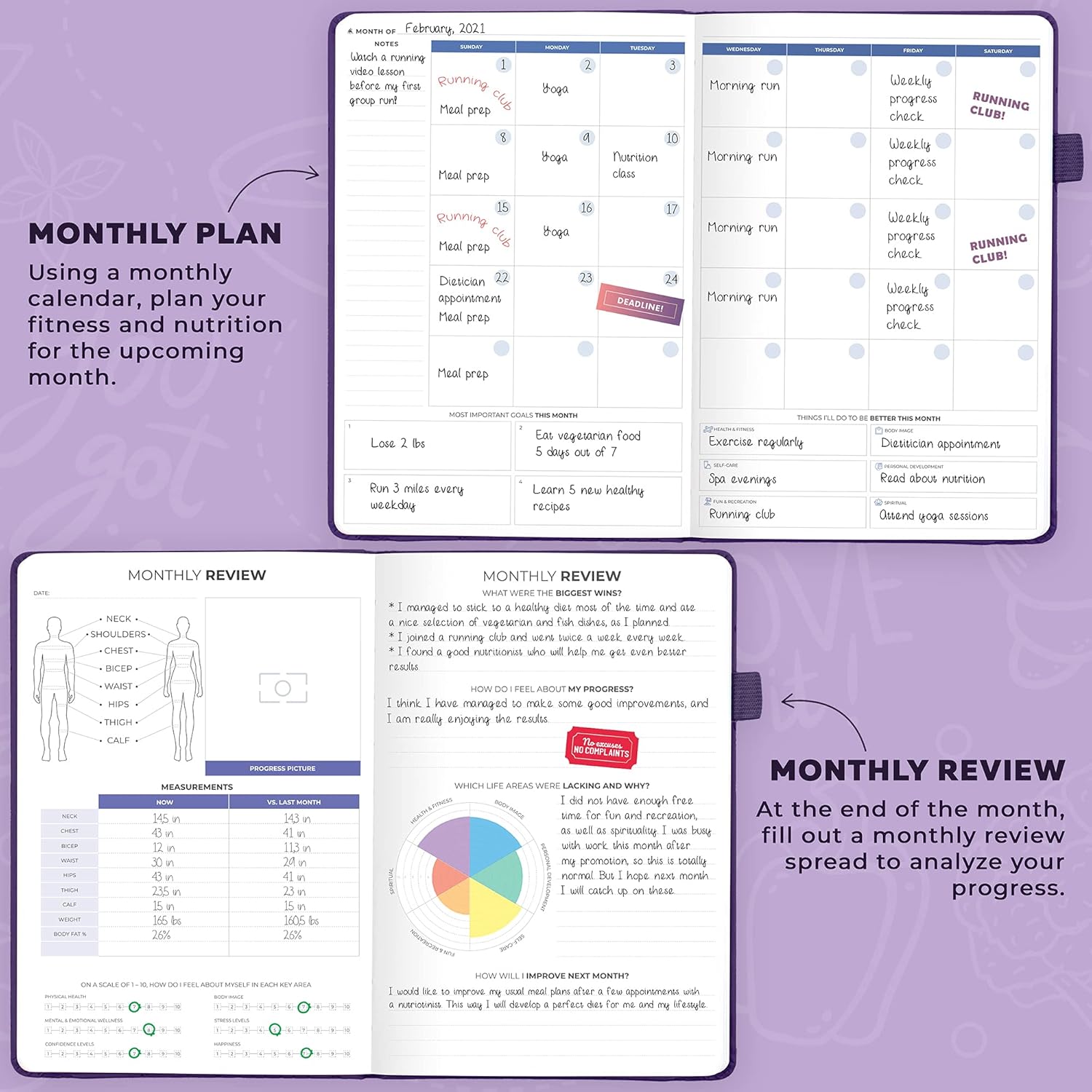 Clever Fox Fitness & Food Journal – Nutrition & Workout Planner for Women & Men – Diet & Gym Exercise Log Book with Calendars, Diet & Training Trackers - Undated, 7x10″, Hardcover (Purple) : Sports & Outdoors