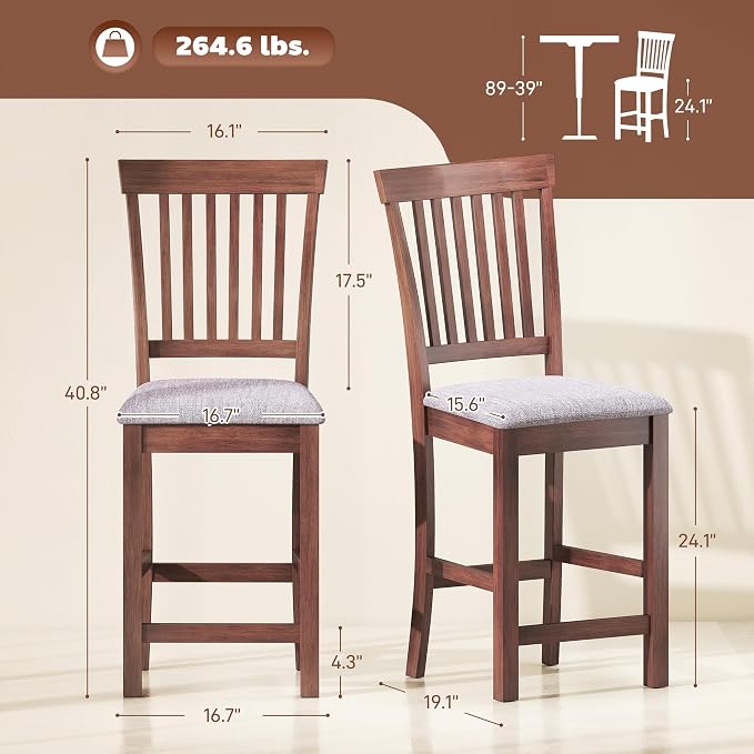 Set de 2 Butacos tapizados HOMCOM altura barra gris y marrón miniatura 2