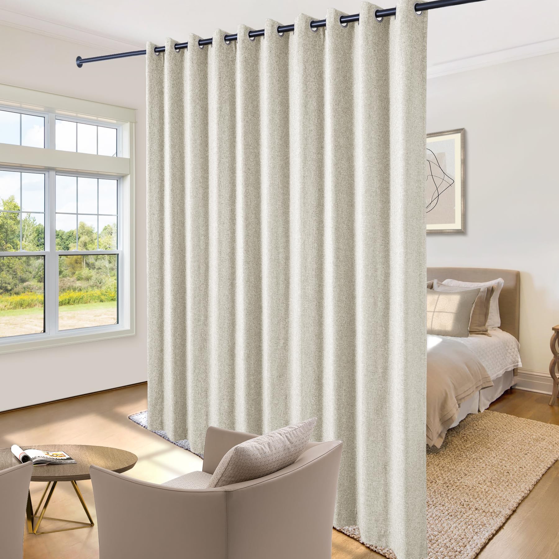 frelement 100% light blocking curtains linen closet door curtain room divider drapes for privacy, grommet top window coverings for french door glass window 1 panel, 120" wx102l, ivory white