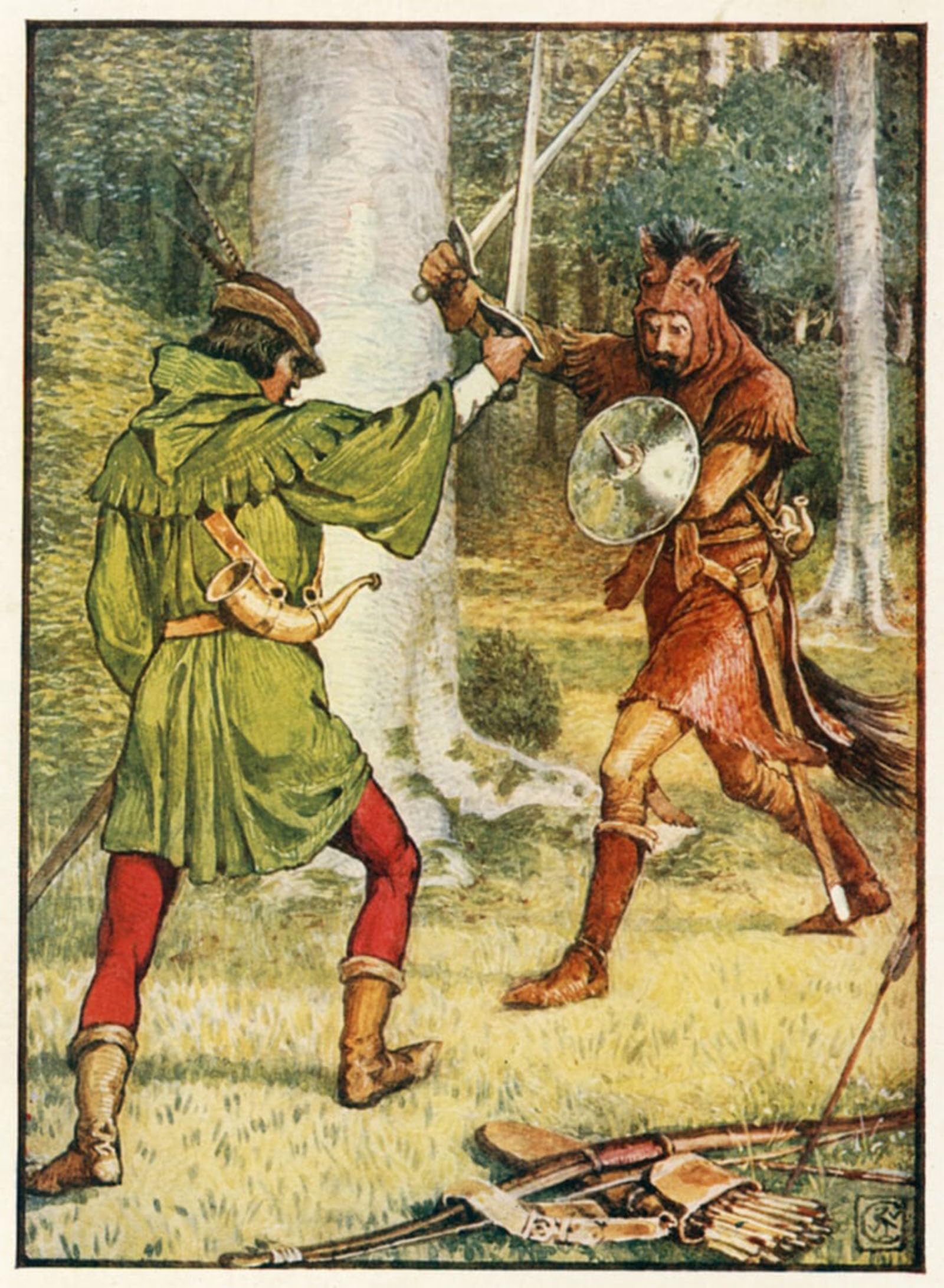 ARTXLXXBN Famous Painting Art Wall Decor Abstract Art Picture Robin Hood and Guy of Gisborne by Walter Crane Animal Pictures for Home Decor 60x90cm