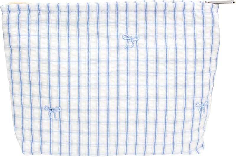 Necessaire plana de maquiagem PAZIMIIK com zíper, estampa Gingham Butterfly, 1 unidade