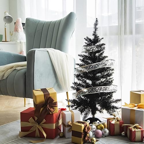 Miniatura 32 de Pequeño árbol de Navidad artificial de 4 pies para decoración de la casa de Halloween, color plateado Plata