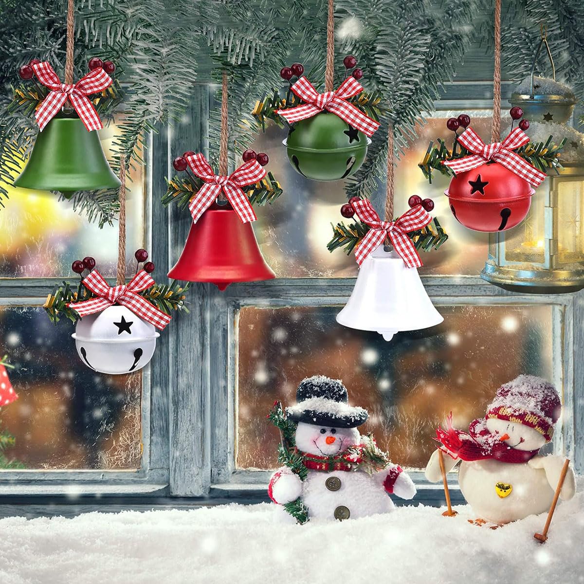 Goodern6 PCS Christmas Bells Ornaments,Xmas Tree Hanging Decorations Star Cutouts Bells Christmas Jingle Bells Ornaments Christmas Tree Bells Pendant Christmas Holiday Party Supplies for Wreath Decor