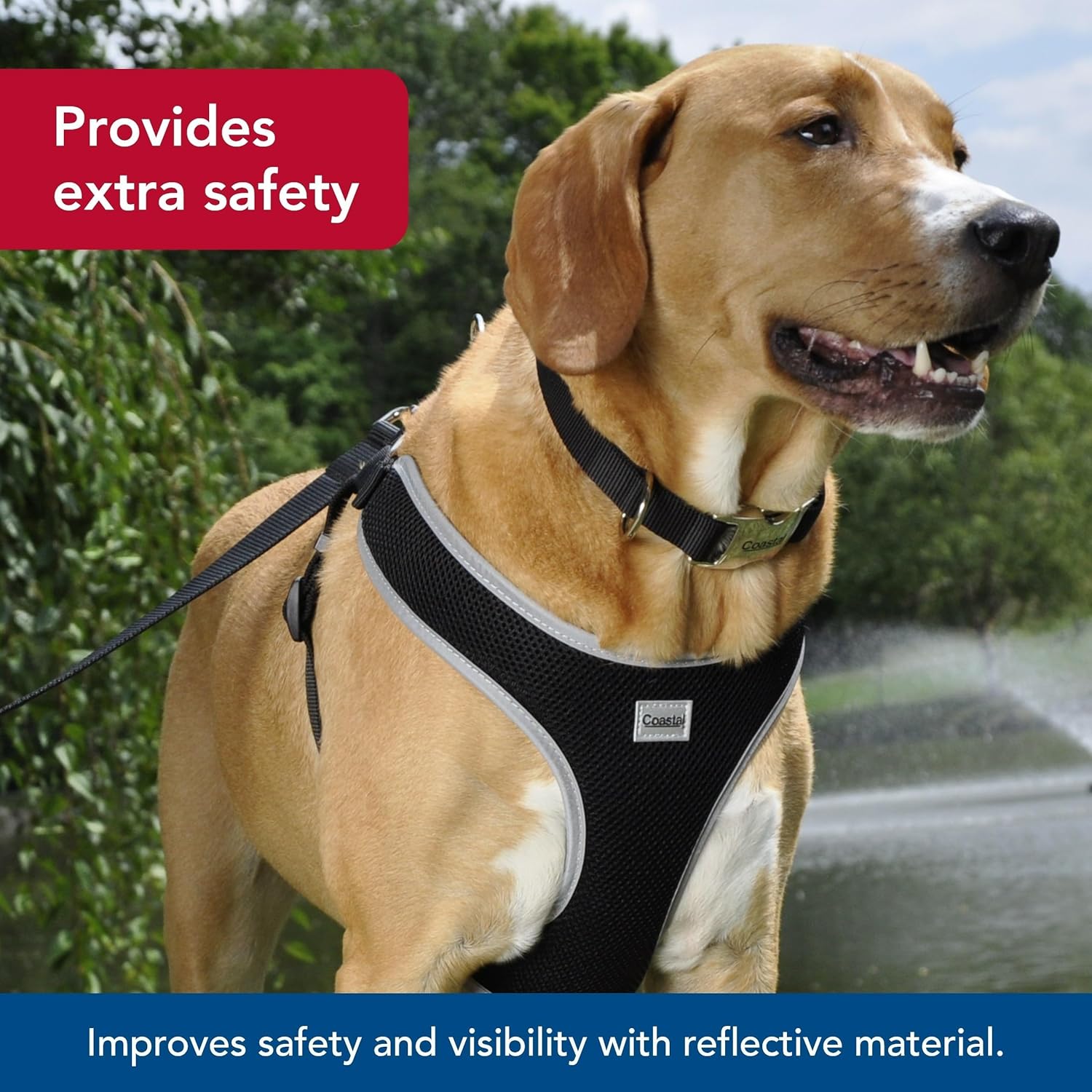 Coastal Pet Comfort Soft Reflective Wrap Adjustable Dog Harness - No-Pull Dog Harness for Small & Large Dogs - Black - 5/8" x 16"–19"