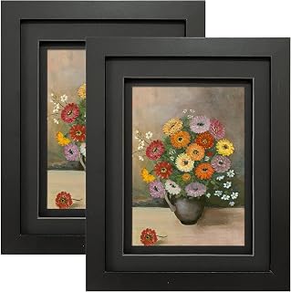 LUCKYLIFE 5x7 Picture Frame Black Wood with Double Black Mat for Tabletop or Wall, Set of 2