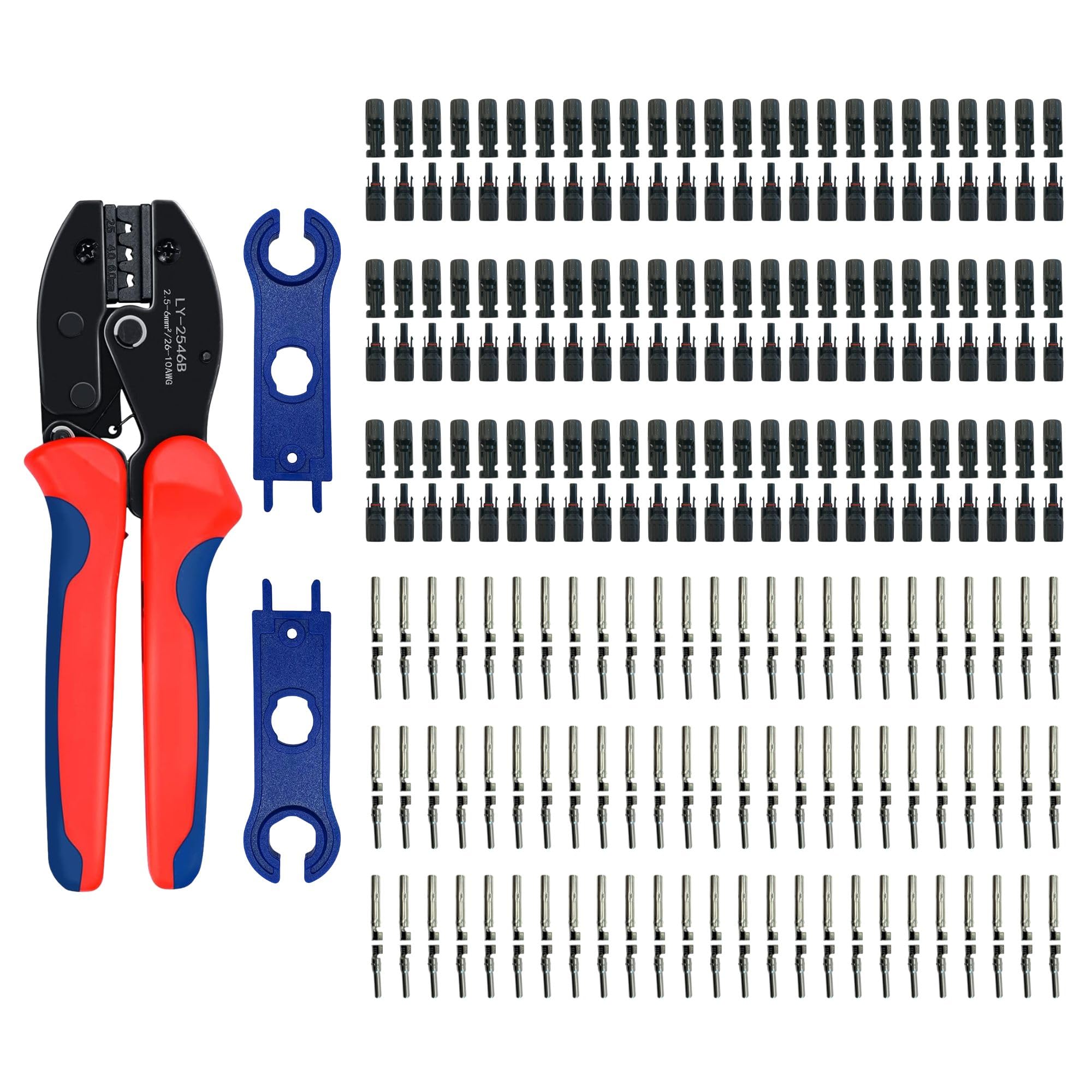 SOLARTRONICS Juego de alicates de crimpado para cable solar de 2,5 4 6 mm², 75 pares de conectores solares macho/hembra, llave tensora solar y alicates, resistente al agua IP67, herramienta de