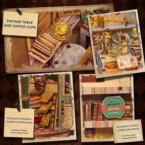 Miniatura 39 de Flever Kit miniatura de rincón de libro para casa de muñecas, decoración de estantería de libros de casa de muñecas para bricolaje, rompecabezas