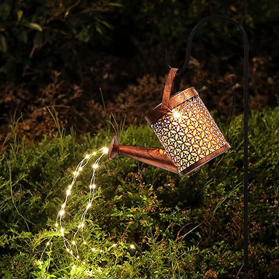 GloBrite Watering Can Garden Lights with 48 LED - Solar Garden Lights Waterfall Ornaments - Retro Outdoor Christmas Decorations & Gardening Gifts - Fairy Lights for All Occasions