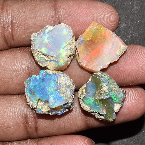 InfinityGemsArt 4pcs Raw Ethiopian Fire Opal Loose Wholesale Bulk Stones, Birthstone, Natural Rough Gemstones, DIY & Jewelry Making Supply, Chakra