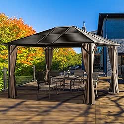 Pamapic 10'x12' Patio Hardtop Gazebo with Fully Enclosed Zip Curtains