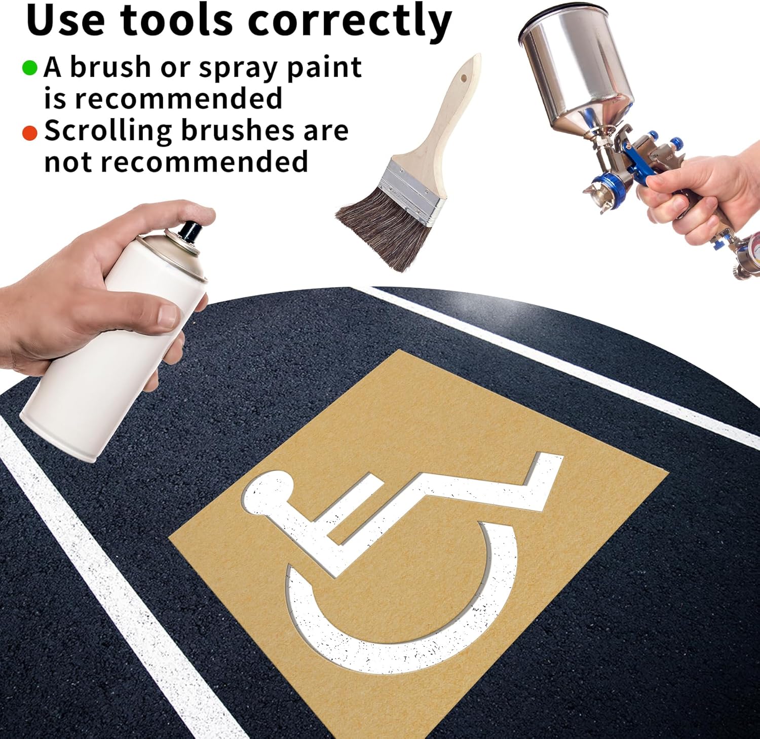 Handicap Parking Stencil, 35.5" x 33" Foldable Cardboard Parking Lot Stencils for Pavement, Driveway, Garage & Lot, Easy to Use Handicap Symbol Template