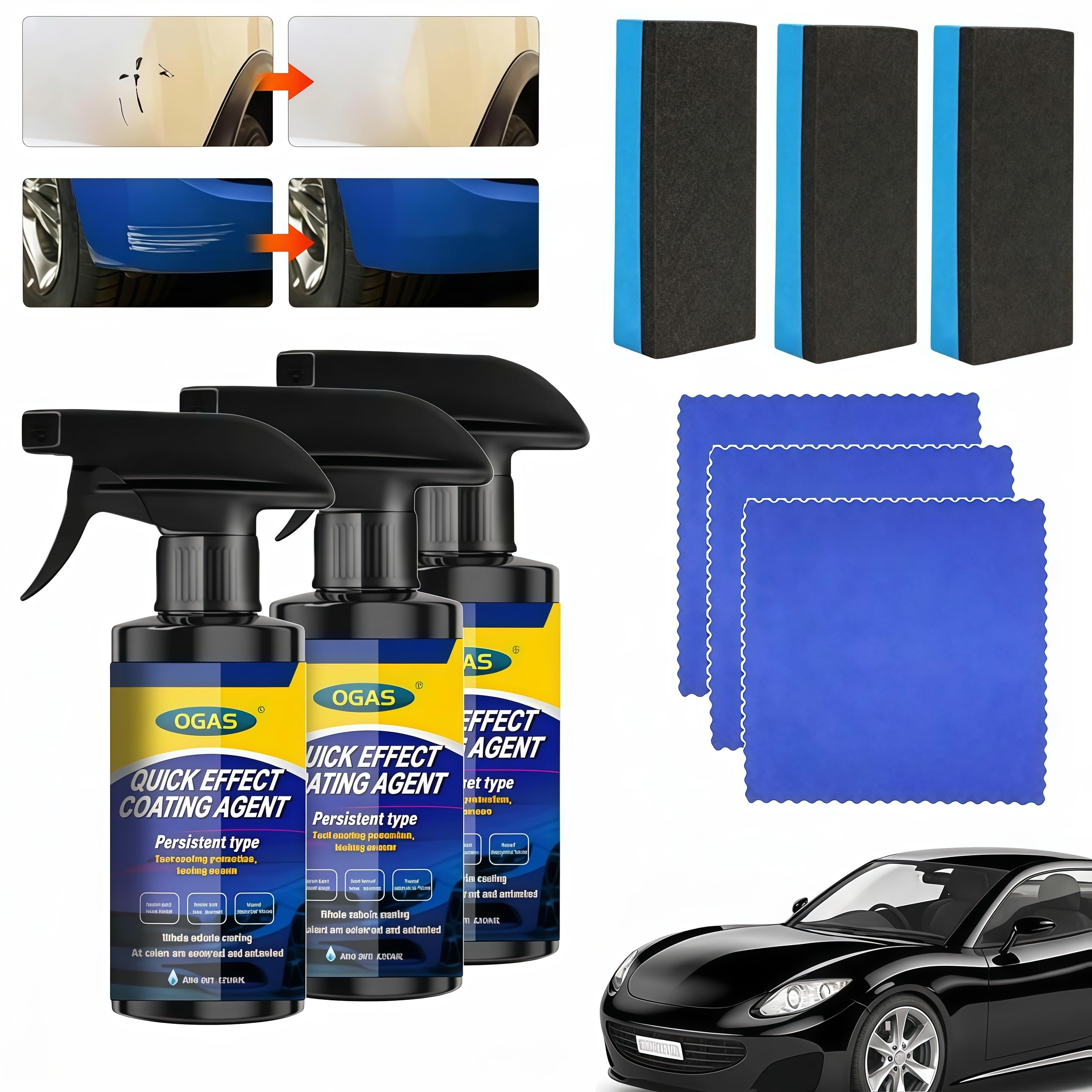 Sopami Spray Car, Quick Effect Coating Agent, 3-in-1 Autolackspray für Glanz und Schutz, Nano Lackversiegelung Auto, Kratzerreparatur für Fahrzeugpflege (Drei Flaschen)