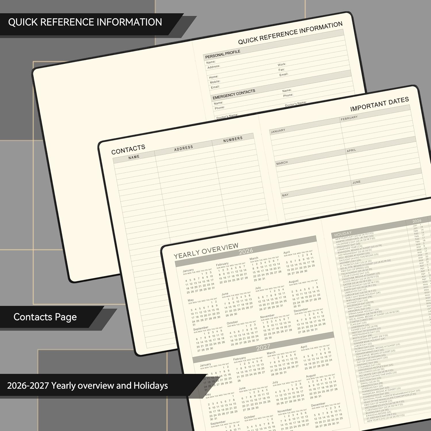 2026-2027 Planner - Weekly and Monthly Planner 2026-2027, Jul.2026 - Jun.2027, 9" x 11", 26-27 Calendar Planner with Inner Pocket + Bookmarks+ Leather Hardcover, Black image 5