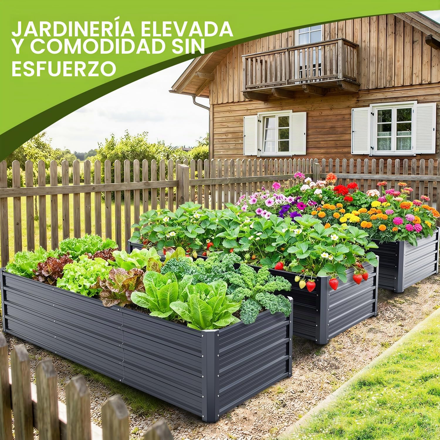 Ohuhu Bancal de metal para plantas de 240 x 90 x 45 cm, bancal alto para jardín de chapa de acero resistente con diseño estable, protección contra la corrosión y larga durabilidad, ideal para