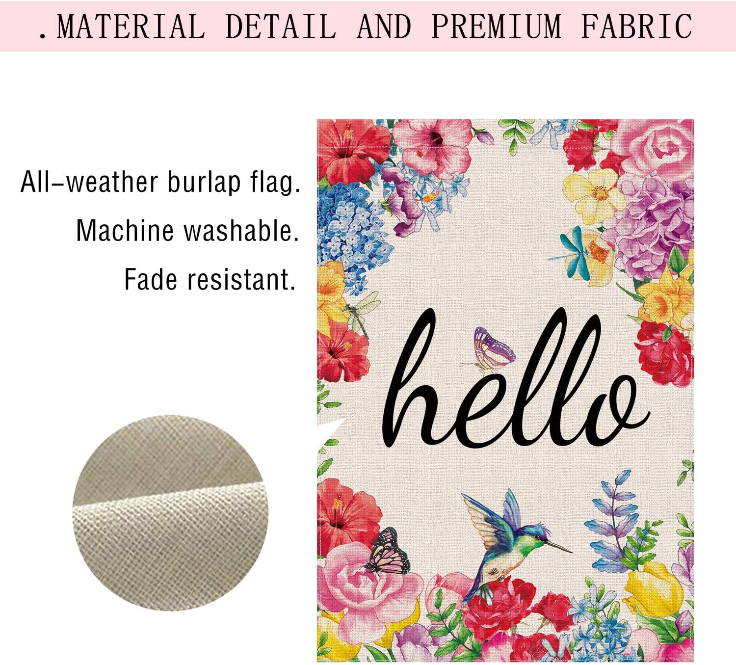 Hexagram Hello Spring Flags 28 x 40 Double Sided,Watercolor Spring House Flag,Yard Burlap Watercolor Flower Hello Garden Decorations,Spring and Summer Outdoor Sign