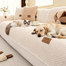 Couch Covers for Sofa, Non Slip Couch Covers for Dogs, Funny Fuzzy Sofa Cover Washable, Non Slip Sofa Slipcovers Furniture Protector for L Shaped1PC,Beige White,36"83"
