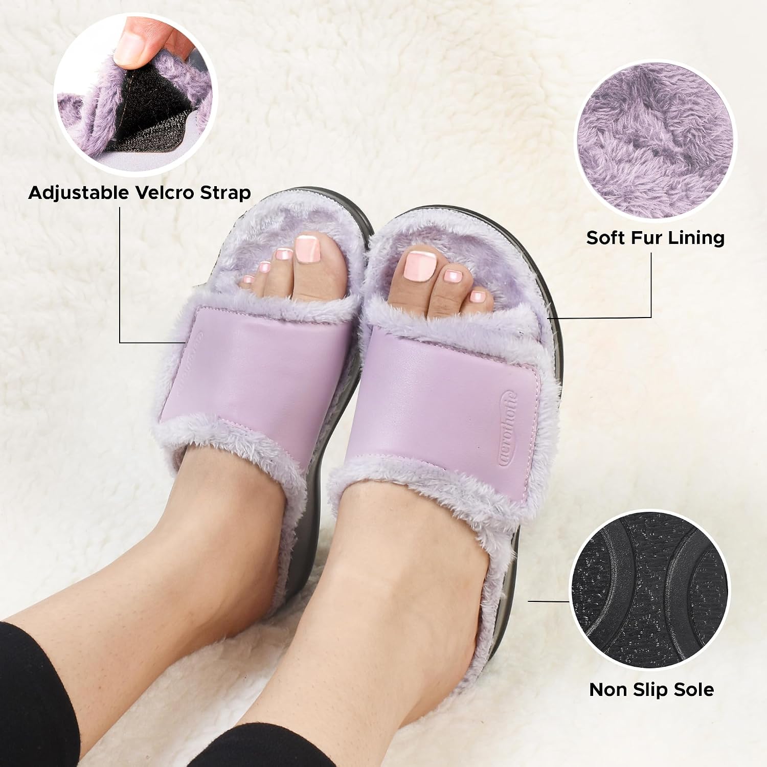 AEROTHOTIC Orthopedic Slippers for Women Indoor and Outdoor House Shoes Fuzzy Slippers With Arch Support for Plantar Fasciitis Relief Bedroom Slides