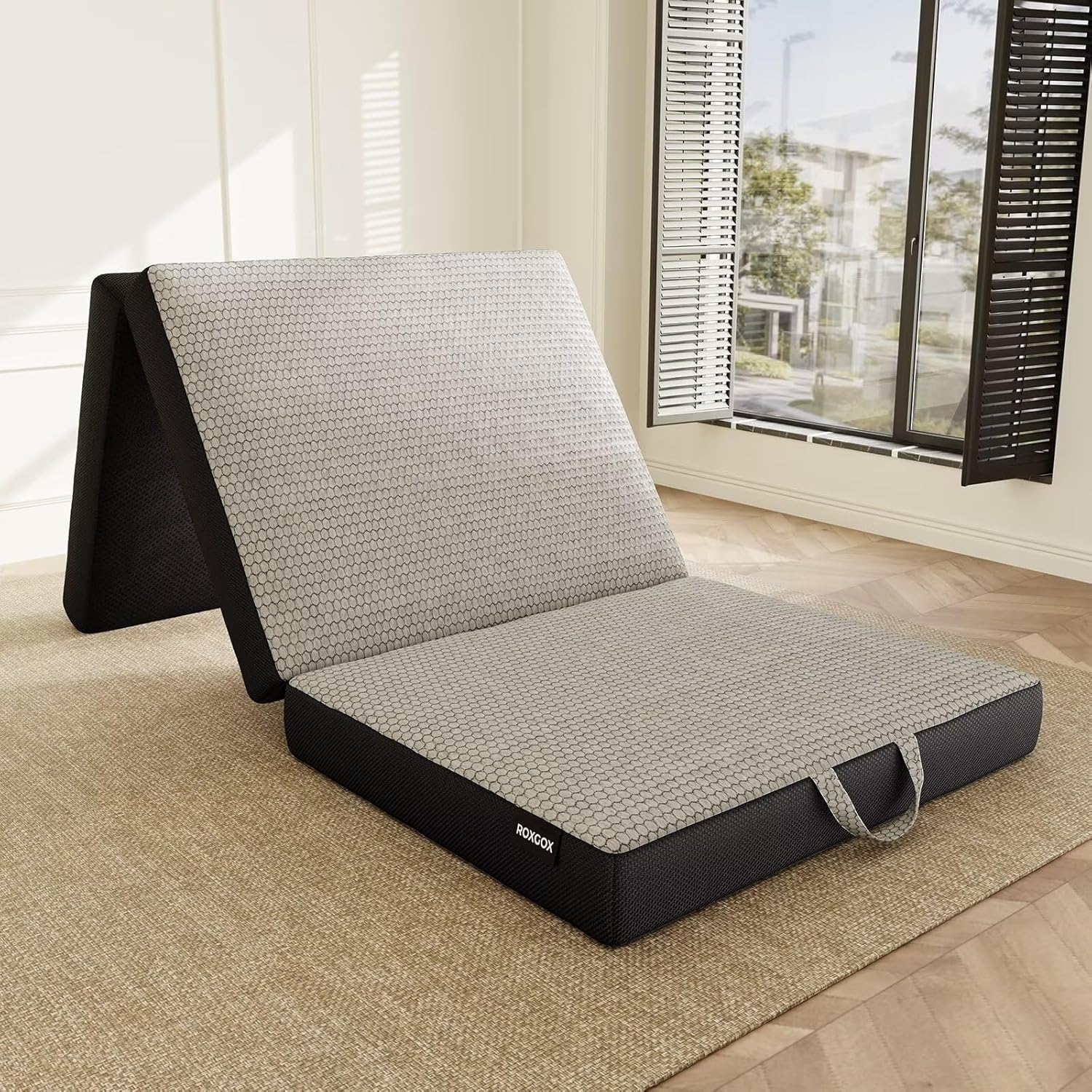 Memory Foam Mattress - Single Mattress 4 Inch, Trifold Mattress with Washable Cover, Handle & Non-Slip Bottom, Foldable Floor Mattress Guest Bed for RV, Travel, Camping, Yoga, 75"x25"x4" Single 4 Inch