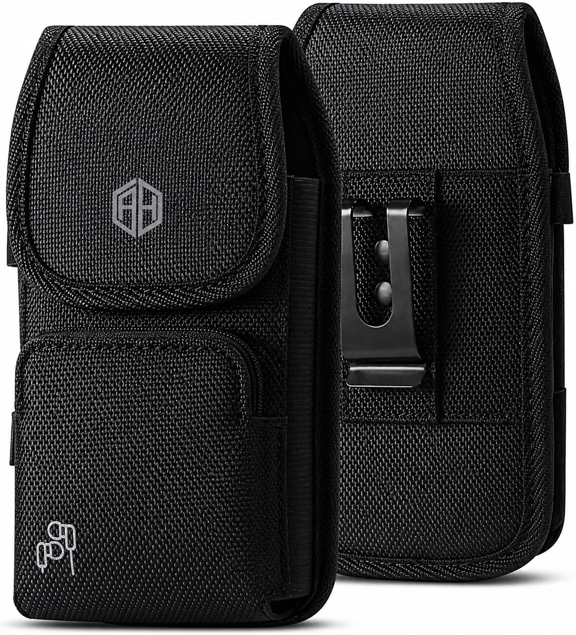 AH Military Grade Case w/Storage Pocket, Compatible w/iPhone 12 Pro Max iPhone 8 Plus,7 Plus iPhone16 Plus 16 Pro Cell Phone Nylon Belt Holster Carrying Bag Fits Phone w/Thick CASE (Large)
