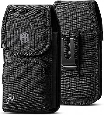 AH Military Grade Case w/Storage Pocket, Compatible w/iPhone 12 Pro Max iPhone 8 Plus,7 Plus iPhone16 Plus 16 Pro Cell Phone Nylon Belt Holster Carrying Bag Fits Phone w/Thick CASE Large