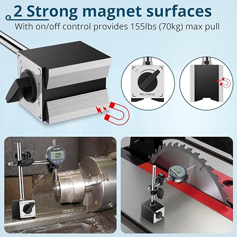 Digital Dial Indicator with Magnetic Base 70kg, 0-1 Inch/25.4mm Precision Measuring Tool Kit,22 Testing Tips for Lathe,3D Printer,Milling Machine Alignment & Car Repair Workshop Woodworking