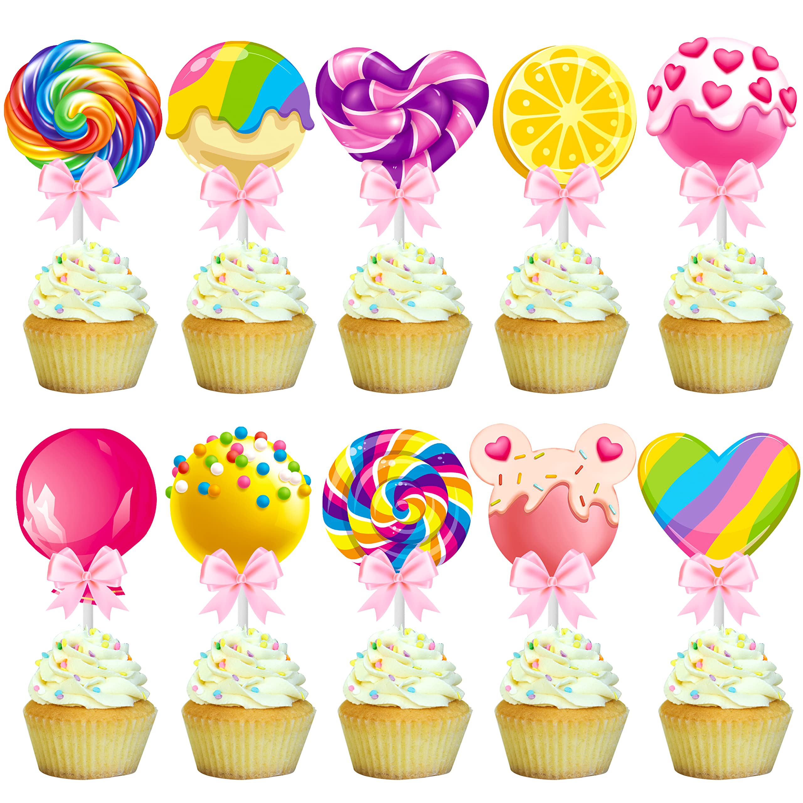 C L cooper lifeCandyland Cupcake Toppers 36pcs Candyland Lollipop Party Decoration Sweet Candy Lollipop Cake Cupcake Picks for Candyland Theme Birthday Party Baby Shower Supplies