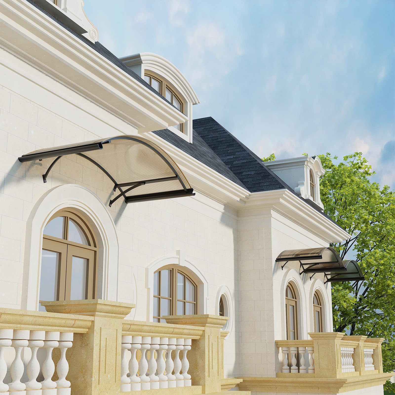 Vordach für Haustür 160x120 cm – Fenstervordach Überdachung aus Polycarbonat, Transparentes Bogenvordach mit UV-Schutz, Regen- & Schneeschutz, Türdach für Veranda, Balkon, Fenster